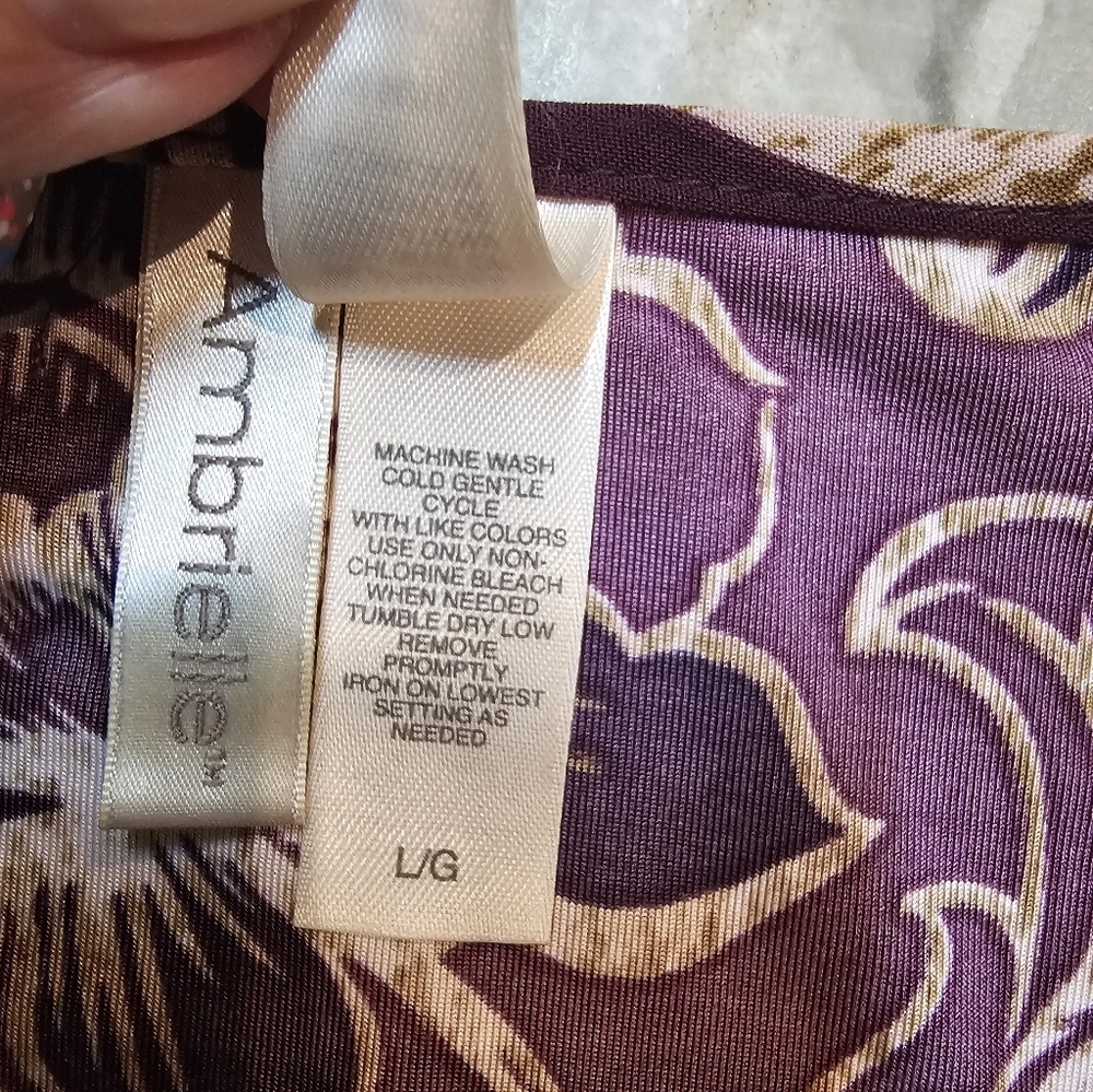 Ambrielle Floral Lace Trim V-Neck Tunic Top Purple Beige Long Sleeve Women’s L - Picture 5 of 7